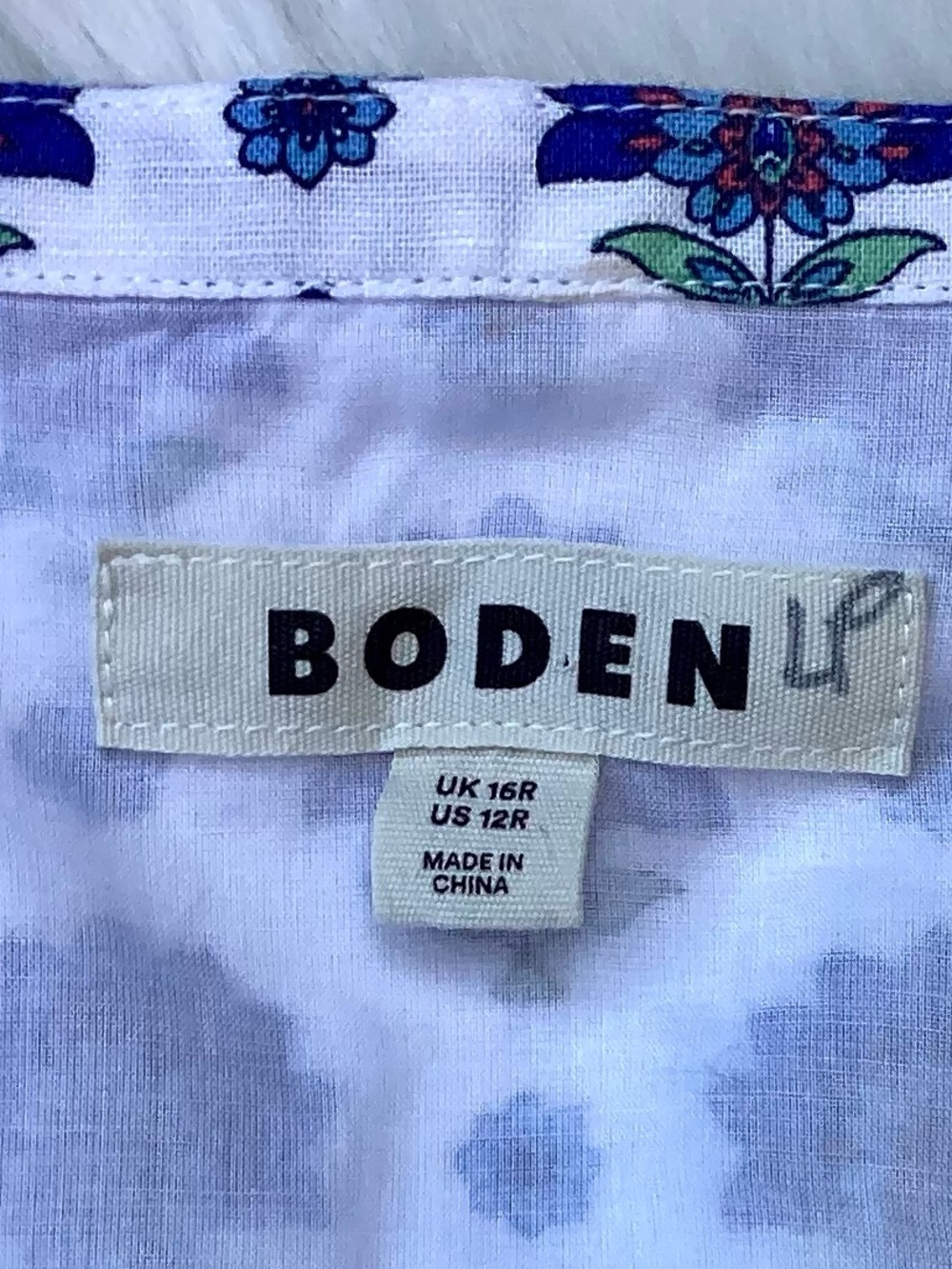 Boden Linen Cotton Frill Embroidered Midi Dress w/ POCKETS Blue & White 12 - Picture 6 of 10
